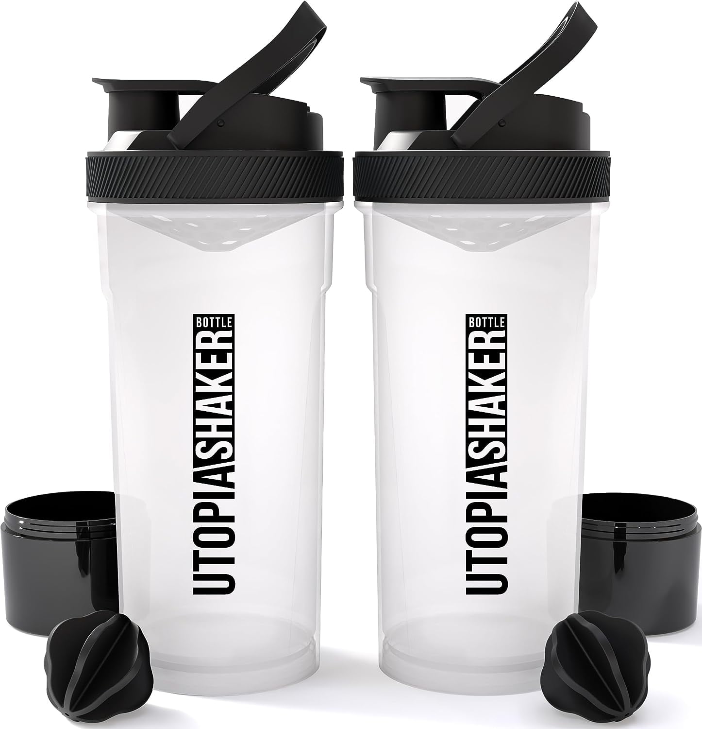 2 PACK Black and White Shaker Cup Insulated Stainless Steel Water Bottle  With Wire Whisk, 24-ounce Gym, Fitness, and Protein Shake Bottle 
