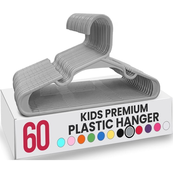 Utopia Home 60 Pack Kids Hangers - 11.5 Inch Plastic Baby Hangers for Closet - Childrens Hanger for Clothes & Infant Hanger for Closet - for Everyday Standard Use (Gray)