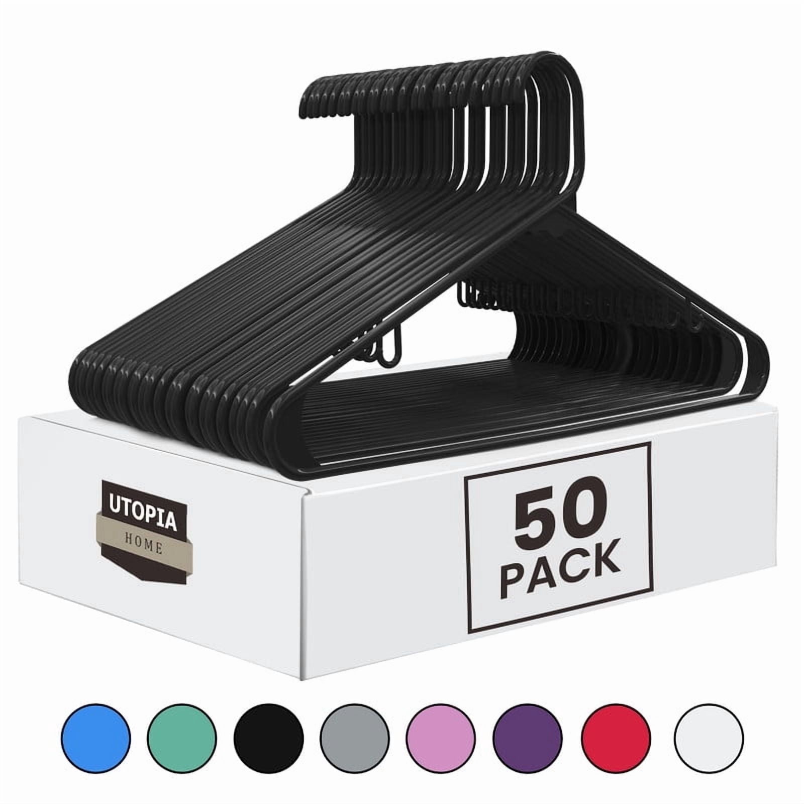 Utopia Home 50-Pack Black Plastic Hangers with Hooks – Durable & Space-Saving