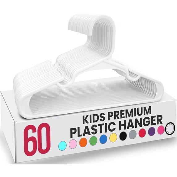 Utopia Home 60 Pack Kids Hangers - 11.5 Inch Plastic Baby Hangers for Closet - Childrens Hanger for Clothes & Infant Hanger for Closet White