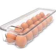 Utopia Home Egg Container With Lid and Handle for Refrigerator Organization- Pack of 1 - Clear Stackable Egg Holder for Kitchen or Pantry Organizers and Storage