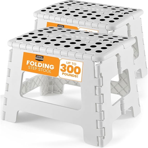 Utopia Home Folding Step Stool with Handle, White – Anti-Slip, Holds Up to 300 lbs, for Kitchen, Bathroom & Home Use, 2-Pack, 9 Inch