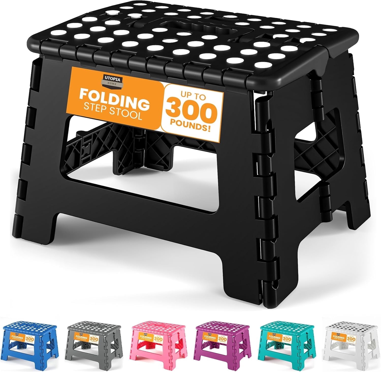 Utopia Home Folding Step Stool with Handle, Black – Anti-Slip, Holds Up ...