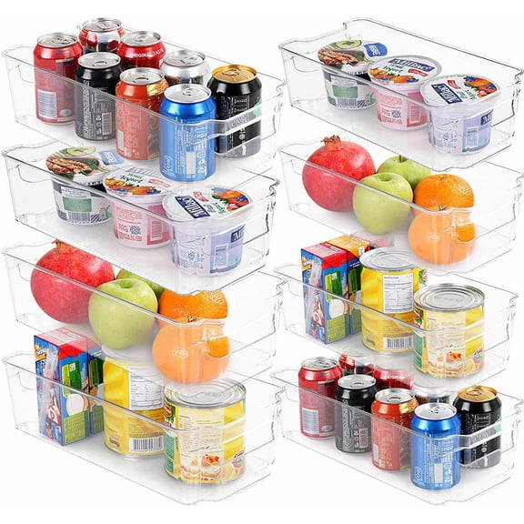Utopia Home - Fridge & Refrigerator Organizer Bins 8 Pack, Clear Stackable Durable Plastic Storage Containers with Easy Grip Handles for Pantry, Kitchen Cabinets & Countertops