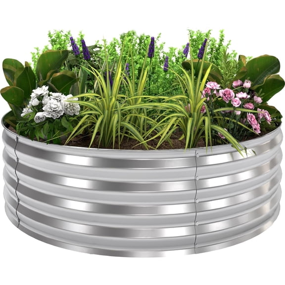 Utopia Home Galvanized Raised Garden Bed Kit 2x2x1 Ft, Planter Box Round Raised Garden Beds Outdoor, Easy Assembly Metal Raised Bed for Gardening Vegetables, Fruits, Flowers, Pack of 1, Silver