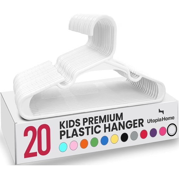 Utopia Home Kids Hangers 20 Pack – 11.5 Inch Baby Closet Hangers White | Plastic baby hangers | Fits children's & infant clothes | Gentle on delicate garments