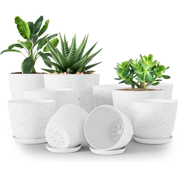 Utopia Home - Plant Pots Indoor with Drainage - 7/6.6/6/5.3/4.8 Inches Home Decor Flower Pots - Plastic Planters for Indoor Plants, Cactus, Succulents Pot (White, Pack of 5)