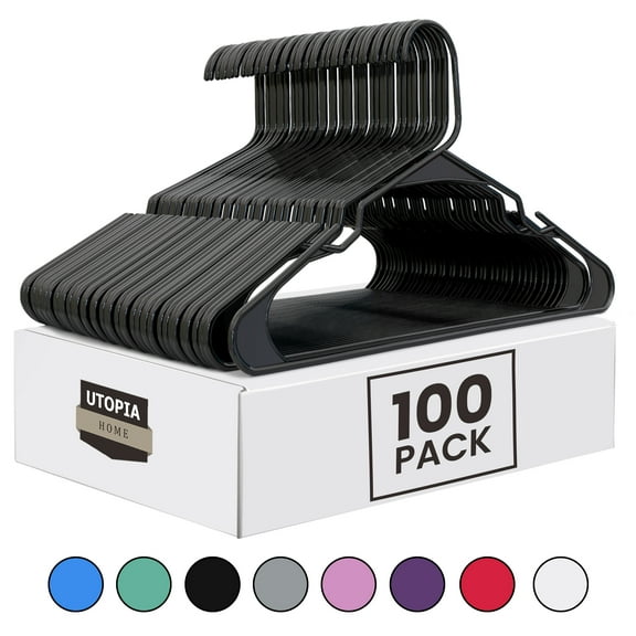 Utopia Home Plastic Hangers 100 Pack – Durable Clothes Hangers for Closet Organization (Black)