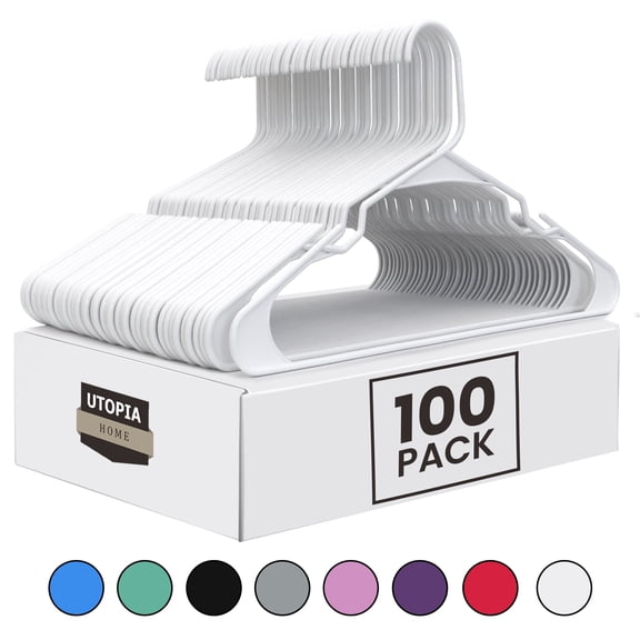 Utopia Home Plastic Hangers 100 Pack – Durable Clothes Hangers for Closet Organization (White)