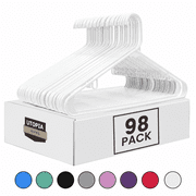Utopia Home Plastic Hangers 98 Pack - Space Saving Clothes Hanger - Durable & Strong Closet Organizers and Storage with Built-in Strap Hooks - Essential for Shirts, Pants, Skirts & Coats White