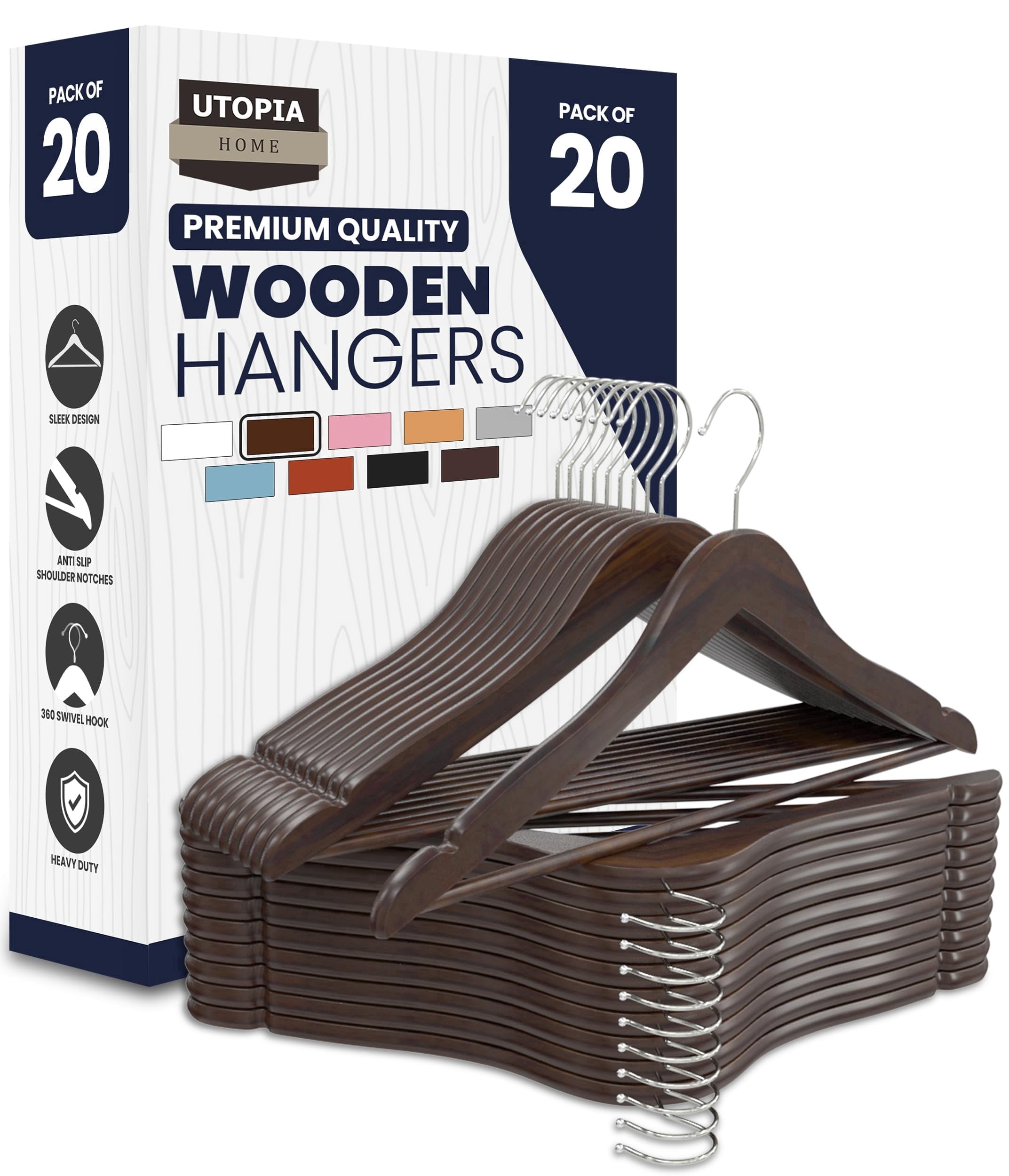 Utopia Home Premium Wooden Hangers 20 Pack - Durable & Slim Coat Hanger - Suit Hanger with 360-Degree Rotatable Hook - Wood Hangers with Shoulder Grooves (Vintage Color)