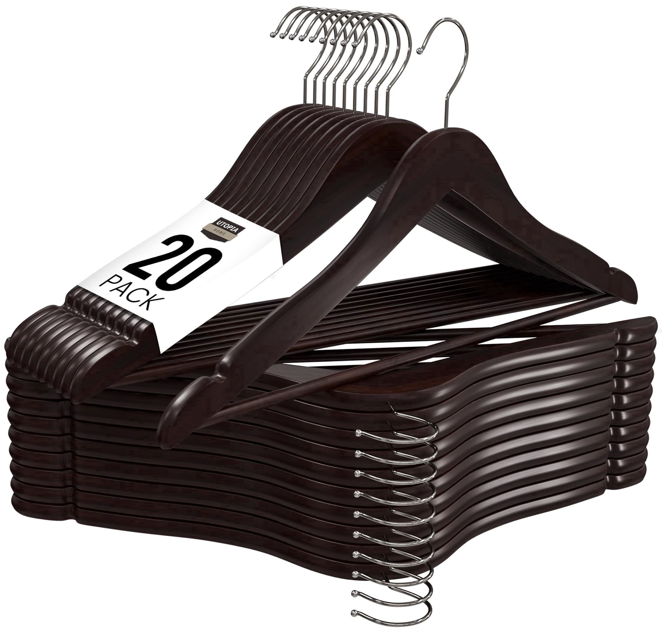 Utopia Home Premium Wooden Hangers 20 Pack - Durable & Slim Coat Hanger - Suit Hanger with 360-Degree Rotatable Hook - Wood Hangers with Shoulder Grooves (Brown Color)