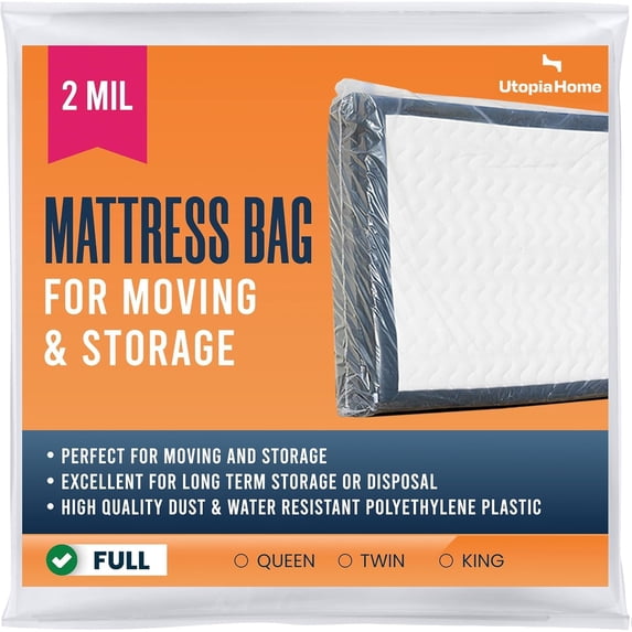 Utopia Home Full Size Mattress Cover for Moving, 2 Mil Thick Plastic Mattress Bag for Disposal, Mattress Encasement Fits Mattresses up to 14 Inches, Mattress Bags for Moving