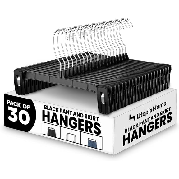 Utopia Home Skirt Hangers 30 Pack Clips & 360 Swivel Hook | Plastic hangers with clips | Ideal for skirts, pants & jeans | 360 swivel for easy access