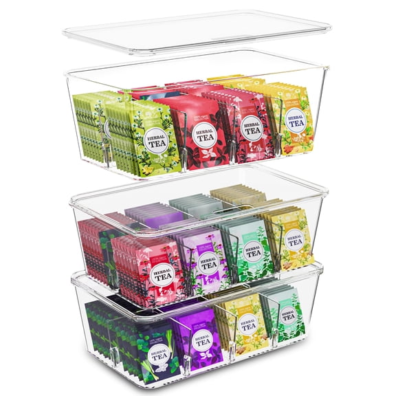 Utopia Kitchen Tea Bag Organizer with Lids 3 Pack Stackable Pantry, Cabinet & Fridge Storage Organizer for Kitchen, Snacks & Spices