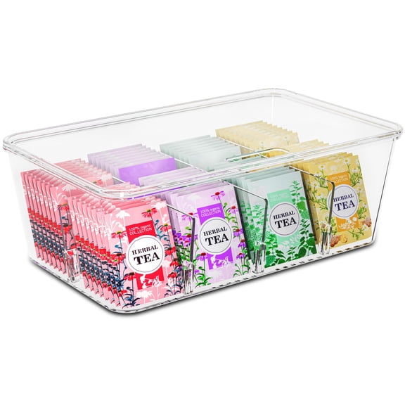 Utopia Home Tea Bag Organizer with Lids 2 Pack Stackable Pantry, Cabinet & Fridge Storage Organizer for Kitchen, Snacks & Spices
