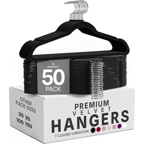 Utopia Home Velvet Hangers, Black – Non-Slip Slim Pant & Coat Hangers with 360° Swivel Hook, 50 Pack