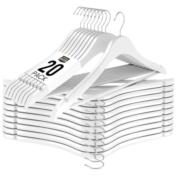 Utopia Home Wooden Hangers, White – Durable & Slim Suit Hangers with 360° Rotatable Hook & Shoulder Grooves, 20 Pack