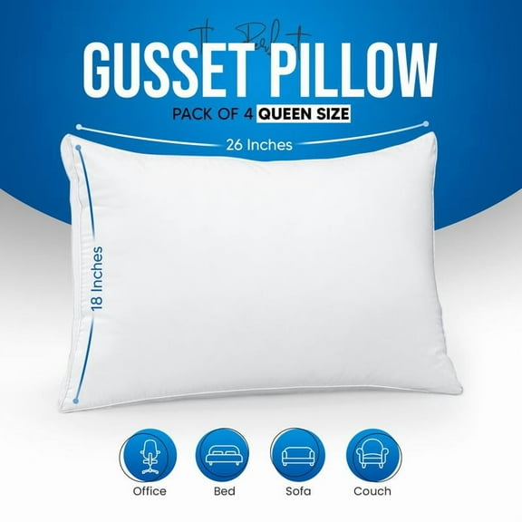 Utopia Hotel Quality Gusseted Pillows Set of 2 for Back, Stomach or Side Sleepers - King & Queen Size (White)