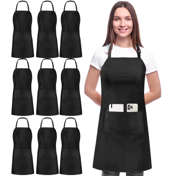 Utopia Kitchen 10 Pack Bib Apron, Unisex Adjustable Aprons with 2 Pockets, Waterdrop Resistant Cooking Kitchen Chef Apron for Men Women