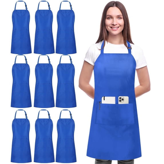 Utopia Kitchen 10 Pack Bib Apron, Unisex Adjustable Aprons with 2 Pockets, Waterdrop Resistant Cooking Kitchen Chef Apron for Men Women