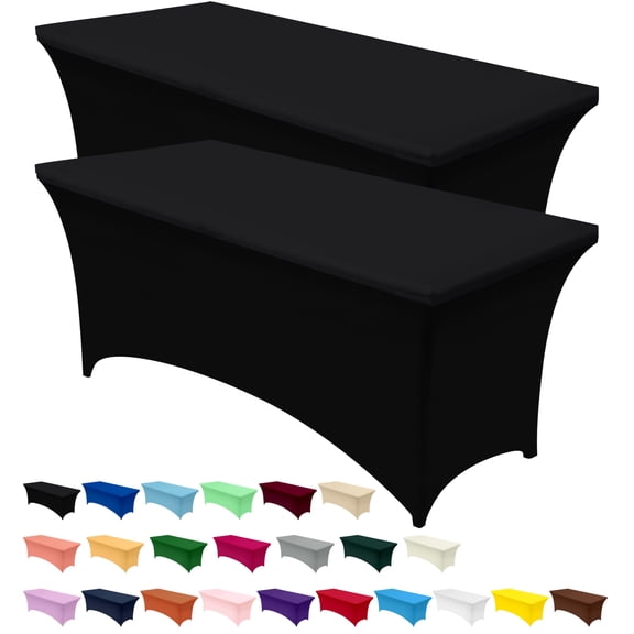 Utopia Kitchen Spandex Tablecloth 2 Pack [4FT, Black] Tight, Fitted, Washable and Wrinkle Resistant Stretch Table Cloth Rectangle Cover for Trade Show, Weddings & Parties [48Lx30Wx30H Inch]