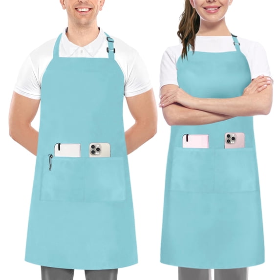 Utopia Kitchen 2 Pack Bib Apron, Adjustable with 2 Pockets, Water and Oil Resistant, Cooking Kitchen Chef Apron for Women Men, Aqua