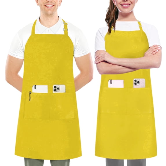 Utopia Kitchen 2 Pack Bib Apron, Adjustable with 2 Pockets, Water and Oil Resistant, Cooking Kitchen Chef Apron for Women Men, Yellow