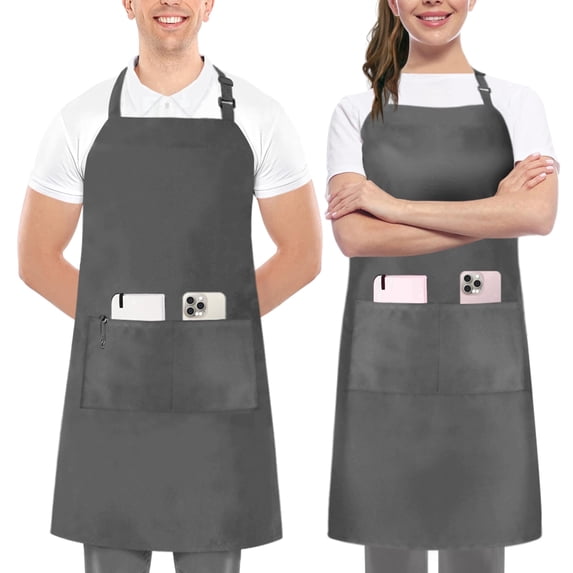 Utopia Kitchen 2 Pack Bib Apron, Adjustable with 2 Pockets, Water and Oil Resistant, Cooking Kitchen Chef Apron for Women Men, Grey