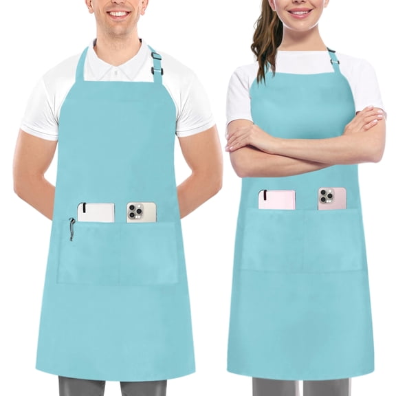 Utopia Kitchen 2 Pack Bib Apron, Adjustable with 2 Pockets, Water and Oil Resistant, Cooking Kitchen Chef Apron for Women Men, Aqua
