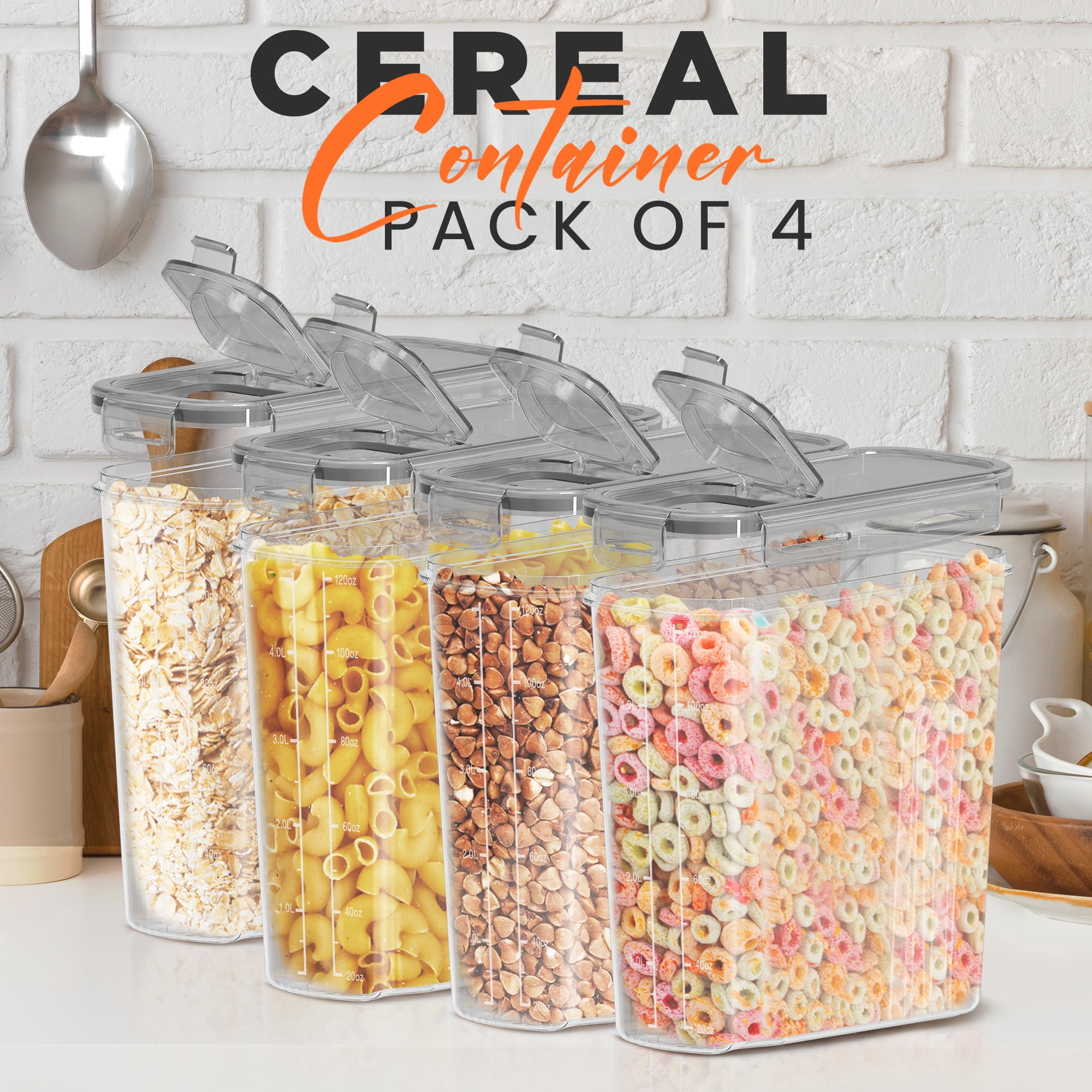 Utopia Kitchen Airtight Cereal Containers, 4-Pack 4L BPA-Free Food ...