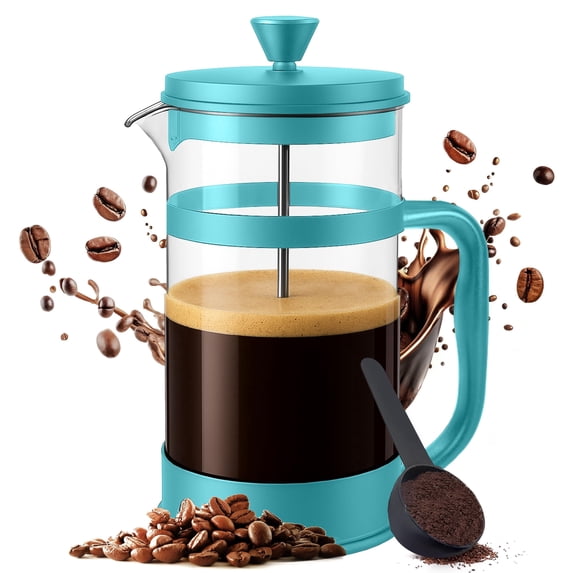 Utopia Kitchen Borosilicate Glass French Press Coffee Maker 12Oz, Heat-Resistant Cafetiere & Tea Maker, Thickened Glass Coffee Press for Travel and Camping, Aqua