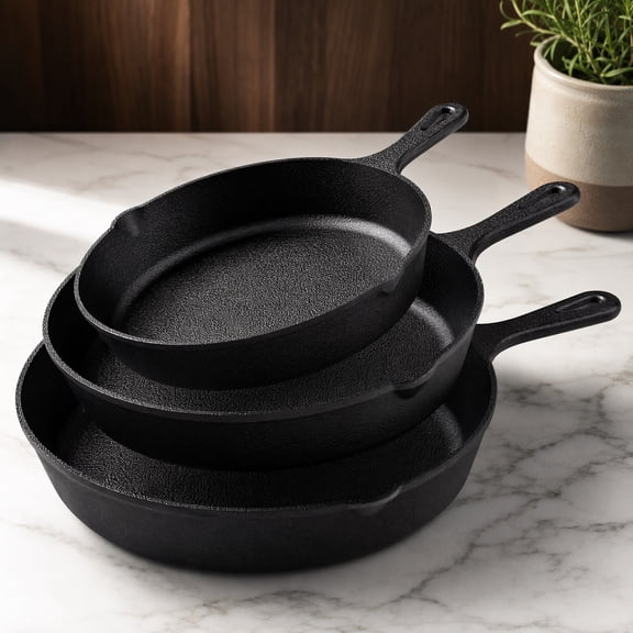 Utopia Kitchen Cast Iron Skillet Set 3 Piece 6 8 10 Inch PFAS-Free Black | Chef Pan, Even Heat Distribution, Stovetop, Campfire and Grill Safe, Large Skillet Set, Indoor Outdoor Use