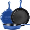 thumbnail image 1 of Utopia Kitchen Cast iron Skillets 3 Piece Set,Chefs Pan, Pre Seasoned Cast iron Skillets, 6, 8 & 10 Inches, Easy Use in the Oven, Stove, Grill, or Campfire, Blue, 1 of 6
