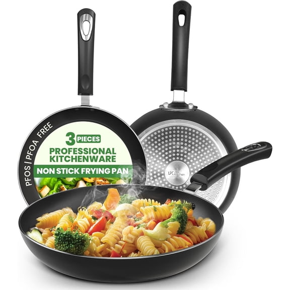 Utopia Kitchen Nonstick Frying Pan Set 3 Piece 8 9.5 11 Inch Grey Omelette Pan, 3 Piece Skillet Set, Induction Bottom, Cookware, Heat Resistant, Bakelite Handle, Kitchen Use