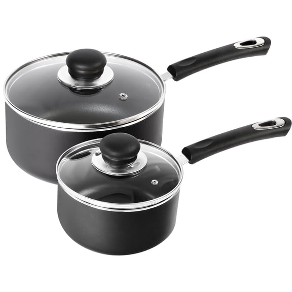 Utopia Kitchen Nonstick Stock Pot Set with Lids, includes 1.5-quart and 3-quart sizes, suitable for multipurpose use in home, kitchen, or restaurant, grey & black finish.