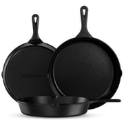 Utopia Kitchen Cast iron Skillets 3 Piece Set, Chefs Pan, Pre Seasoned Cast iron Skillets, 6, 8 & 10 Inches, Black