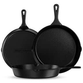 Utopia Kitchen Cast iron Skillets 3 Piece Set, Chefs Pan, Pre Seasoned Cast iron Skillets, 6, 8 & 10 Inches, Black