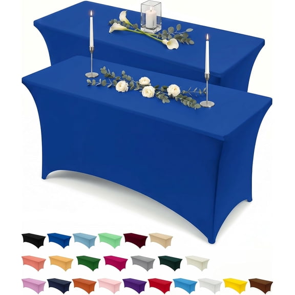 Utopia Kitchen Spandex Tablecloth [10 Pack, Royal Blue] 6 Foot Table Cloths for Rectangle Tables - Fitted Washable & Wrinkle Resistant Bulk Event Hospitality Wedding Banquet Corporate Functions Use