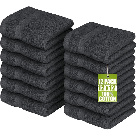 Utopia Towels 12 Pack Premium Wash Cloths Set, 12 by 12 Inches, 100% Cotton Ring Spun, Highly Absorbent and Soft Feel Essential Washcloths for Bathroom, Spa, Gym, and Face, Grey