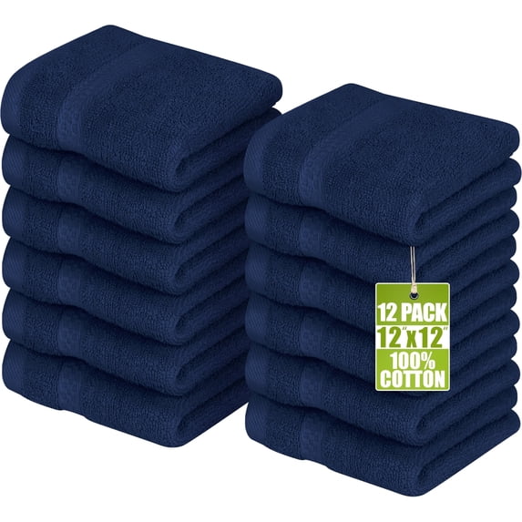 Utopia Towels 12 Pack Premium Wash Cloths Set, 12 by 12 Inches, 100% Cotton Ring Spun, Highly Absorbent and Soft Feel Essential Washcloths for Bathroom, Spa, Gym, and Face, Navy Blue