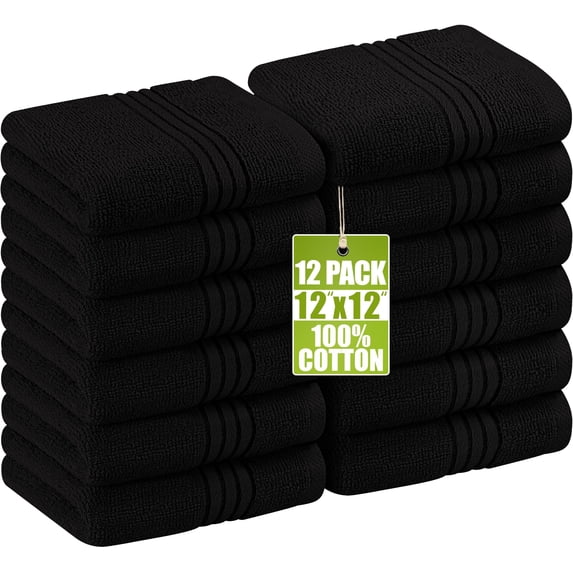 Utopia Towels 12 Pack Premium Wash Cloths Set, 12 by 12 Inches, 100% Cotton Ring Spun, Highly Absorbent and Soft Feel Washcloths for Bathroom, Spa, Gym, and Face, Black