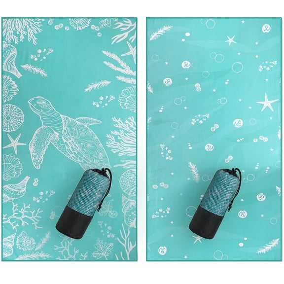 Utopia Towels - 2 Pack Microfiber Lightweight Beach Towel (32 x 71 Inches) - Oversized, Thin Compact, Sand Free & Quick-Dry, Prewashed for Soft Feel Large Towel (Turtle)