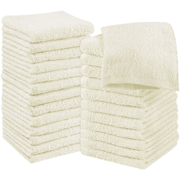 Utopia Towels 24 Pack Cotton Washcloths Set, 100% Ring Spun Cotton, Premium Flannel Face Cloths, Highly Absorbent and Soft Feel Fingertip Towels, Ivory
