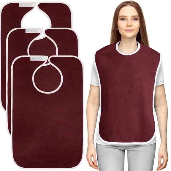 Utopia Towels 3 Pack Premium Unisex Adult Bibs for Elderly Women Men, Waterproof Bib for Eating, Adjustable and Washable Burgundy