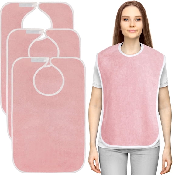 Utopia Towels 3 Pack Premium Unisex Adult Bibs for Elderly Women Men, Waterproof Bib for Eating, Adjustable and Washable, Pink