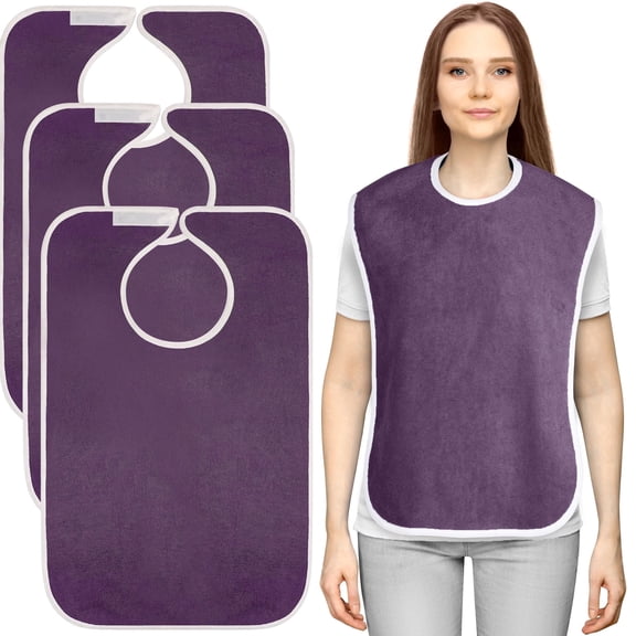 Utopia Towels 3 Pack Premium Unisex Adult Bibs for Elderly Women Men, Waterproof Bib for Eating, Adjustable and Washable, Plum