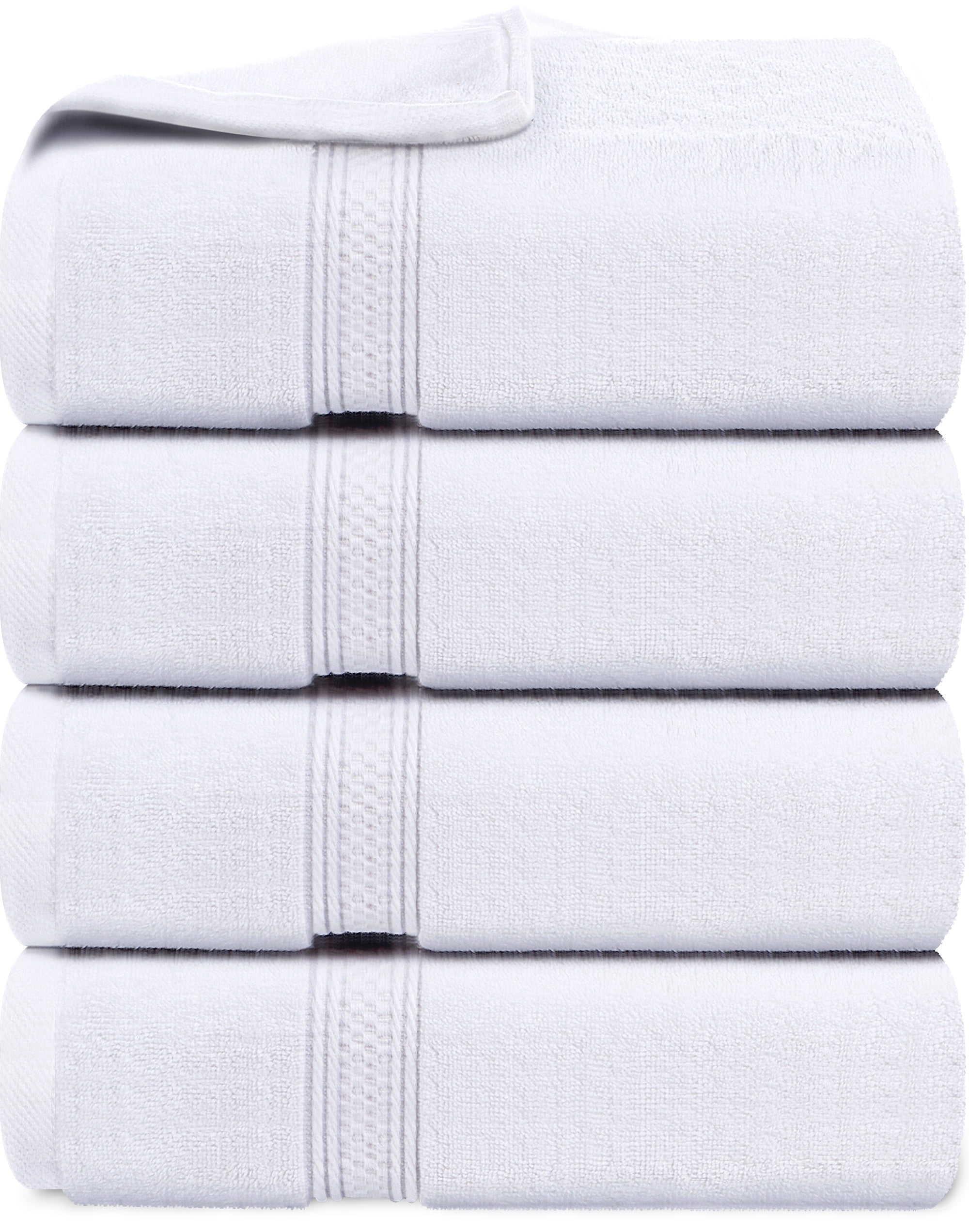 PEKUR 4 Pack Bath Towels Set, 100% Ring Spun Cotton, Soft and Highly Absorbent Wash Towels for Body and Showering – Perfect for Daily Use (27 x 54 Inches)(White)