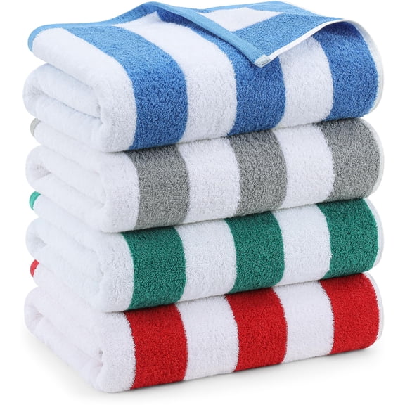 Utopia Towels Pack of 4 Cabana Beach Towels, Oversized 30 x 60 Inches Cotton Beach Towel Set, Smooth Ring Spun Texture for Pool and Swim Days, Modern Striped Design Bath Towels