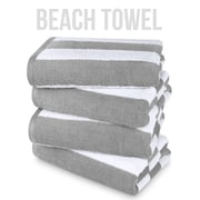 Utopia Towels Pack of 4 Cabana Beach Towels, Oversized 30 x 60 Inches Cotton Beach Towel Set, Smooth Ring Spun Texture for Pool and Swim Days, Modern Striped Design Bath Towels, Grey